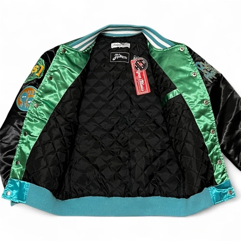 Headgear Classics Green Satin Varsity Jacket Rick & Morty Youth Kids Small Retro